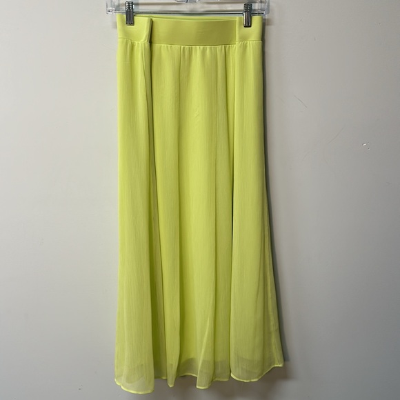 Ruby Rd. Lime green sheer lined elastic waist flowy A-line full skirt maxi large - Picture 4 of 6